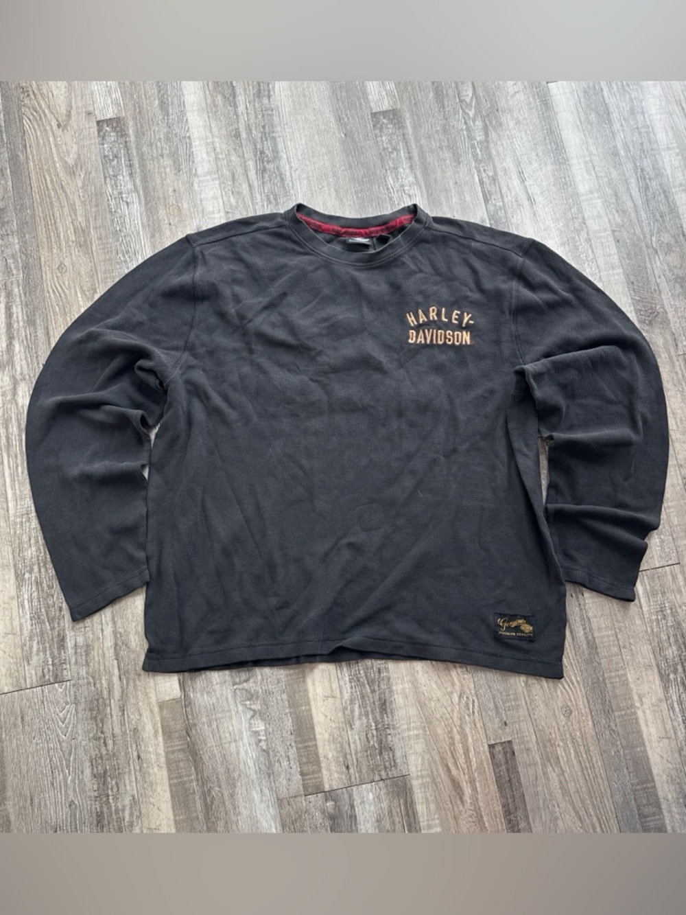 Vintage Harley-Davidson Thermal Black Long-Sleeve Crew Sweatshirt w distress